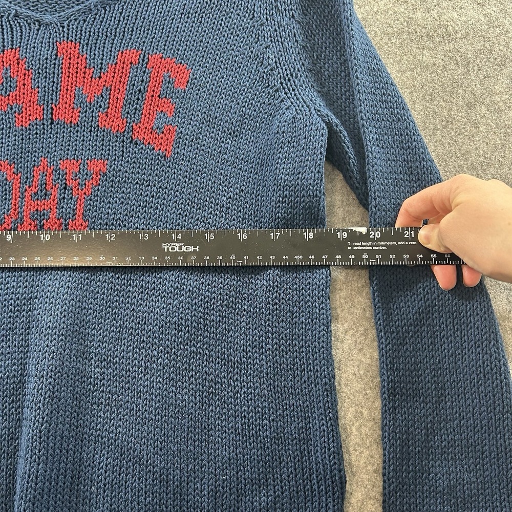 WOODEN SHIPS Sweater S/M Game Day V-Neck Cotton Knit Navy Blue Red Chile - Picture 6 of 7